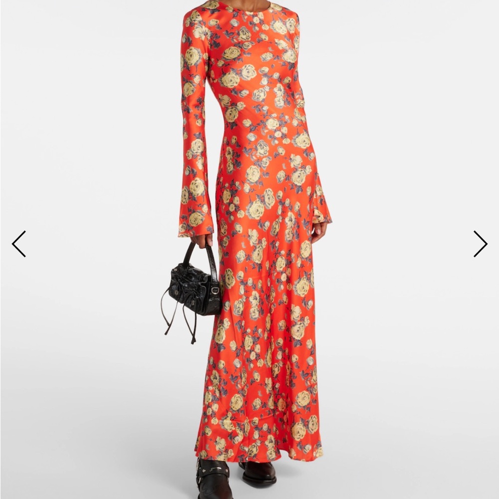 Ganni Orange Floral Long Sleeve Dress